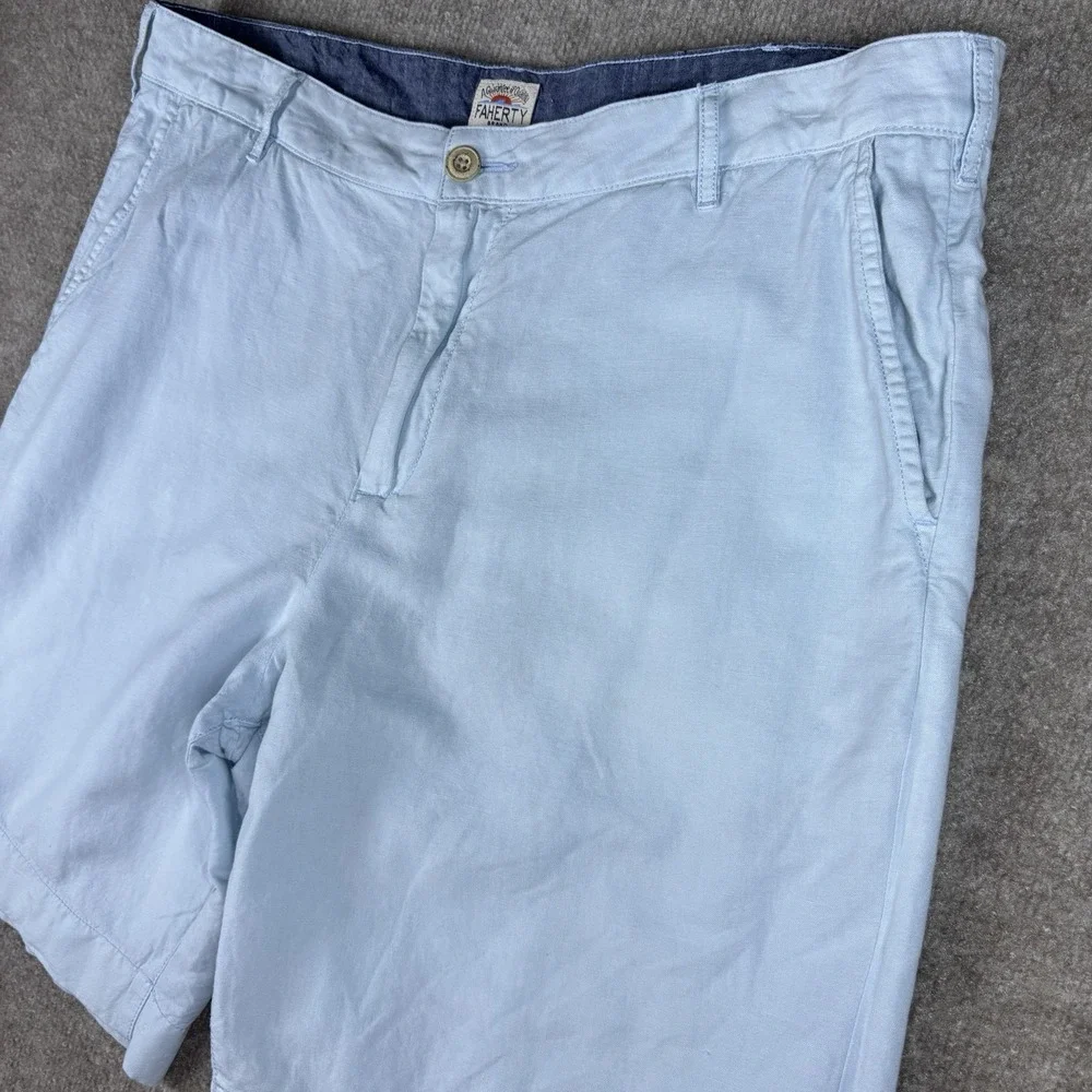 Faherty Brand Men's Light Blue Linen Blend Chino Shorts Size 36 Casual Beach